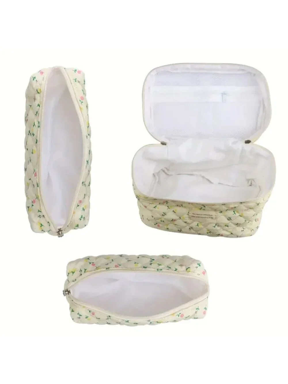 3 Pc Quilted Zip Floral Makeup Bag Set Wildflower Cosmetic Toiletry Travel Gift